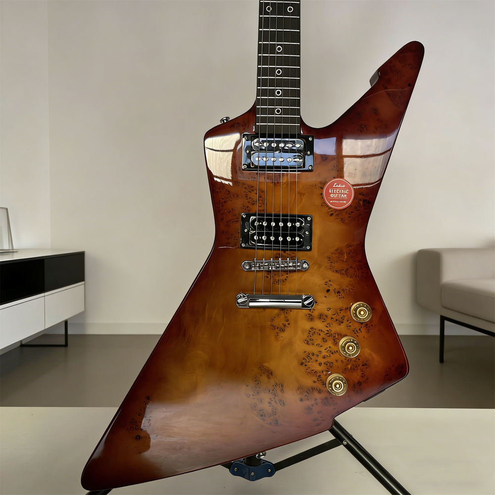 Explorer Tree Burl Top Electric Guitar Mahogany  Body H-H Pickups Gold Hardware