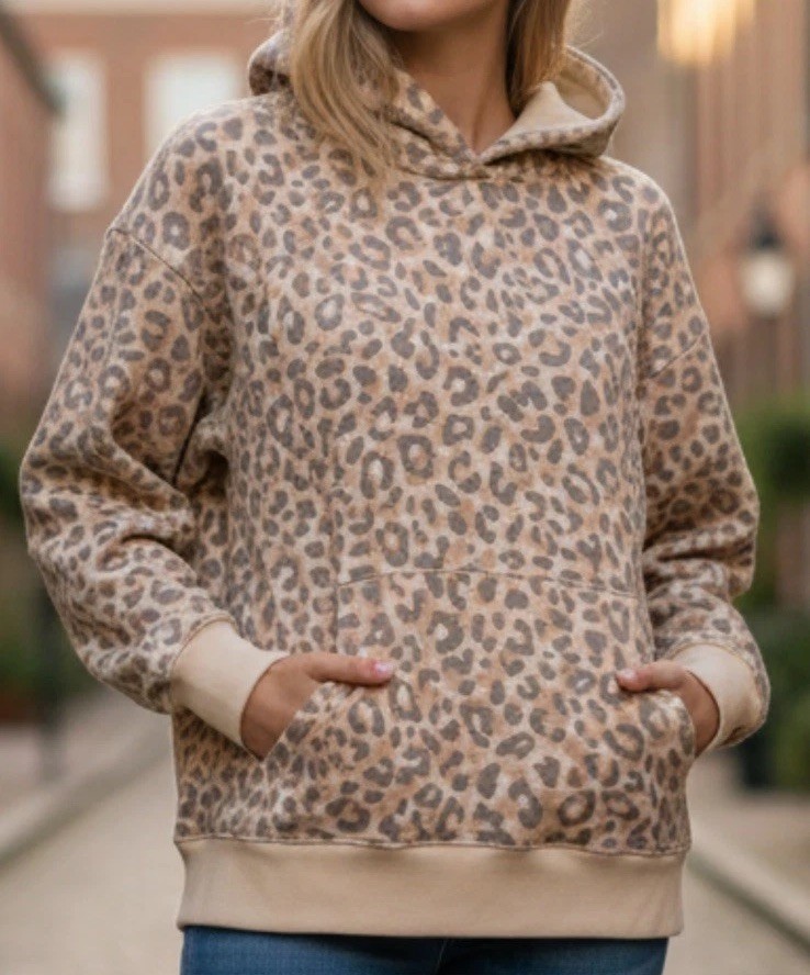 Victoria's Secret PINK Tan & Peach Animal Print Boyfriend Oversize Hoodie XL Y2K