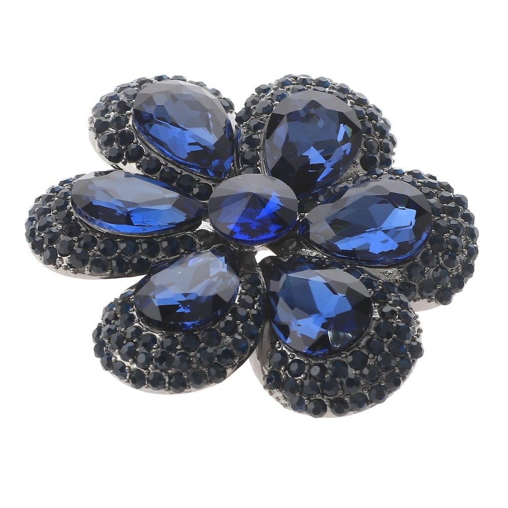 Hermatite Tone Metal Crystal Rhinestone Flower Brooch P1254-MON