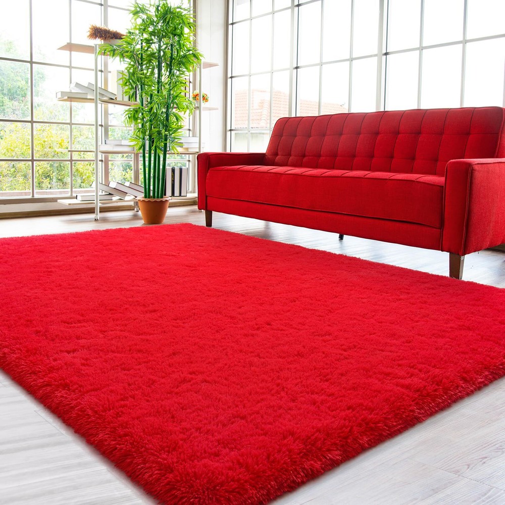 HOMORE 5x8 Fluffy Red Shag Rug for Living Room Modern Soft Plush Carpet