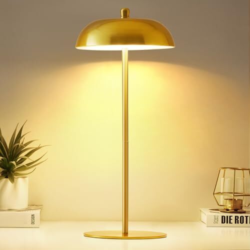 Rechargeable Cordless Gold LED Table Lamp with Adjustable Height
