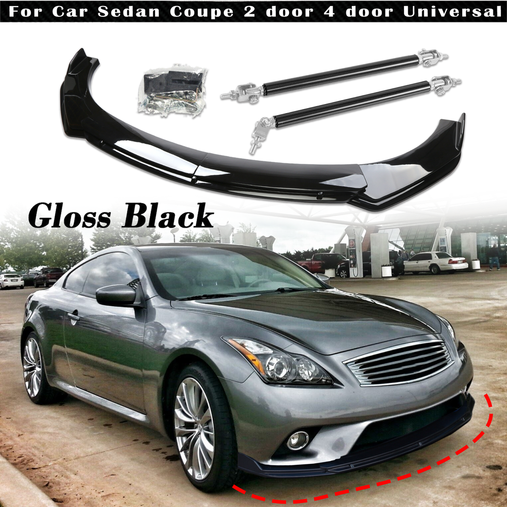Universal 2-Layer Front Bumper Lip Spoiler For Infiniti G37 With Strut Rod