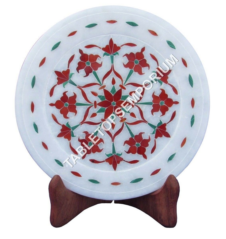 7 Inch Marble Slab Carnelian Inlaid Mosaic Rare Stone Cyber Monday Gesc...-image