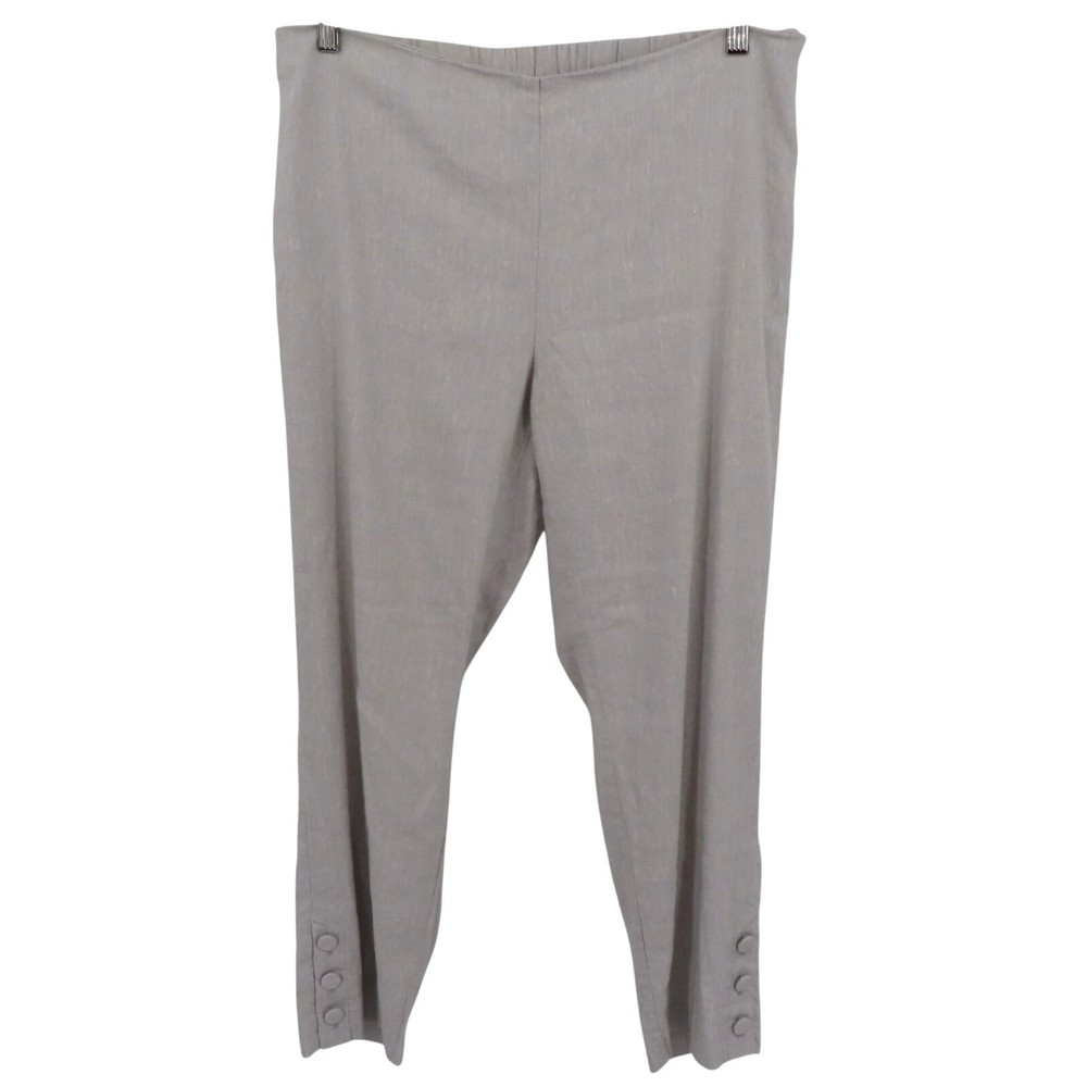 J Jill Womens Large Linen Blend Gray Cropped Crop Pants Button Hem Accent Zipper