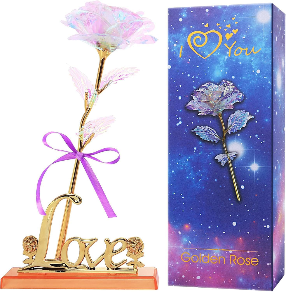 Galaxy Crystal Rose Flower with Love Stand Perfect Unique Gift