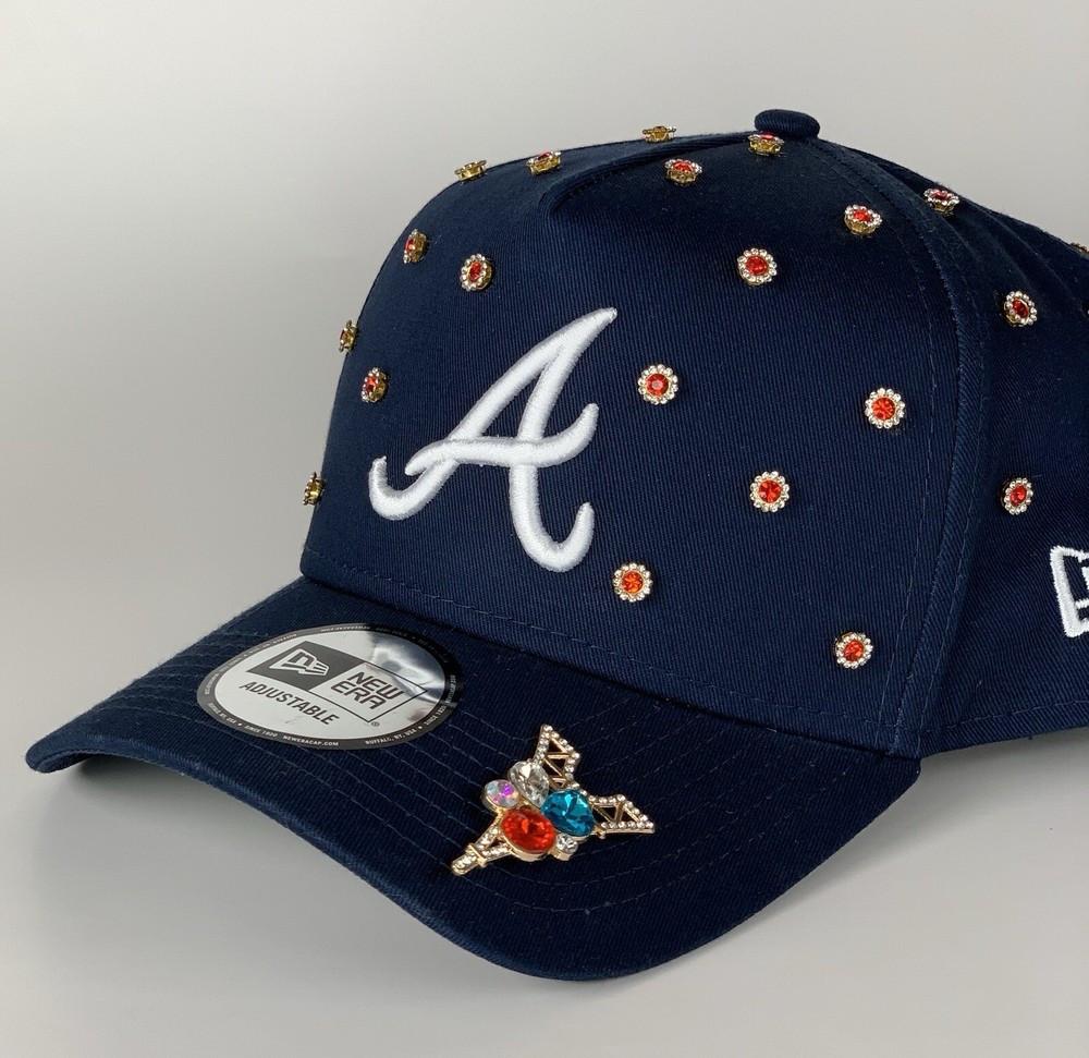 Navy Blue Red Bling New Era Atlanta Braves Custom SnapBack Hat  