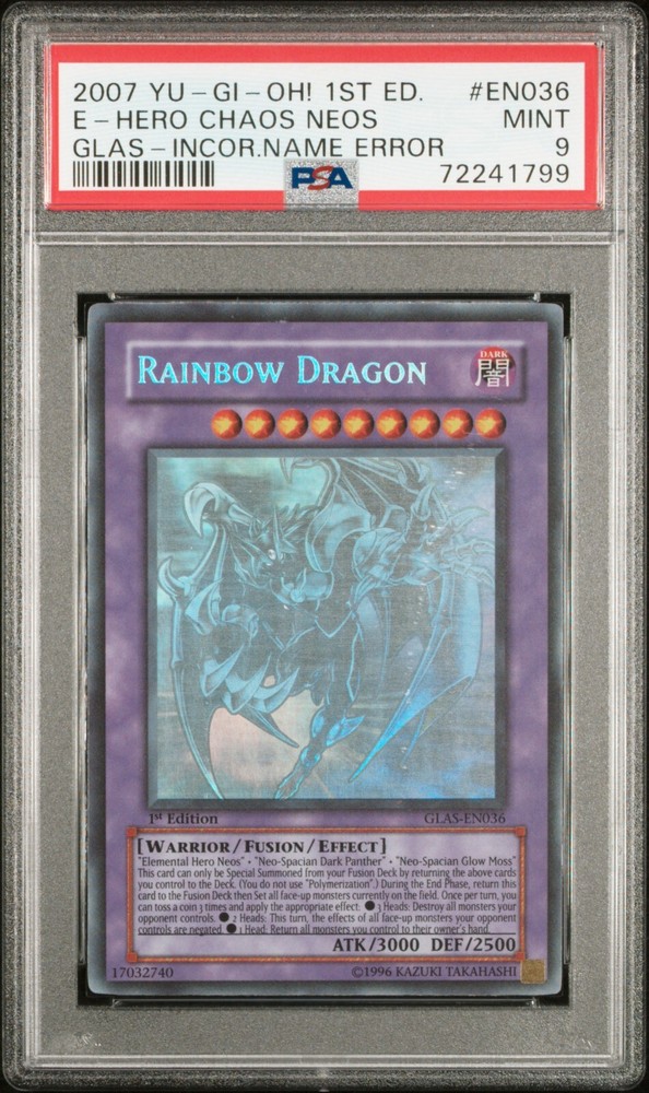 Elemental Hero Chaos Neos Rainbow Dragon Ghost Rare 1st Edition PSA 9 Misprint 2007 Yugioh