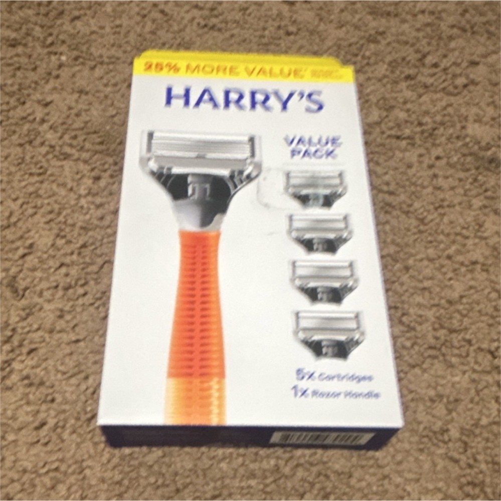 Harry's Razor Set Value Pack 5 German Steel Cartridges Orange Silver Handle Men