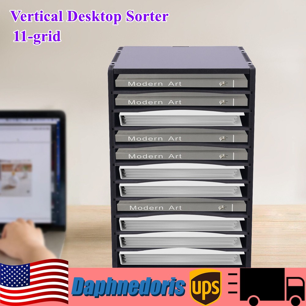 Vertical Wooden Desktop Sorter with 11 Compartments for Office Files & Organizing