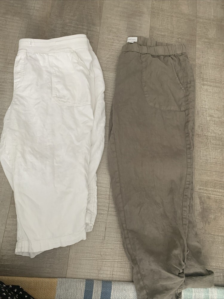 J. JILL Pure Jill Garment Dyed Linen Pants Roll Tab Hem Ankle Size XL+1 More