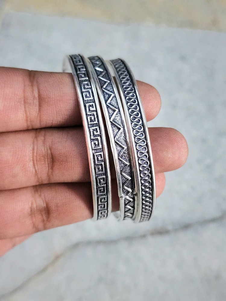 Dainty 925 Sterling Silver 3-Piece Bangle Bracelet Set Handmade for Her