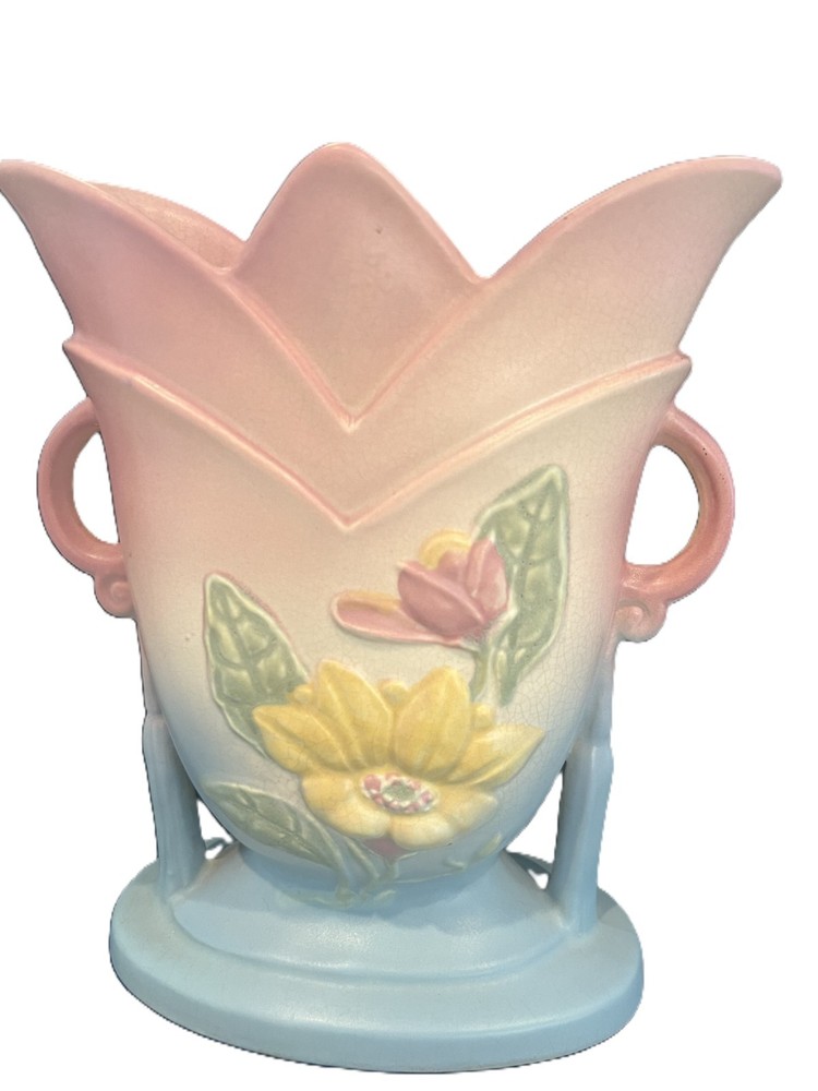 Hull Pottery Magnolia Vase 1940s Double Handle Matt Glaze