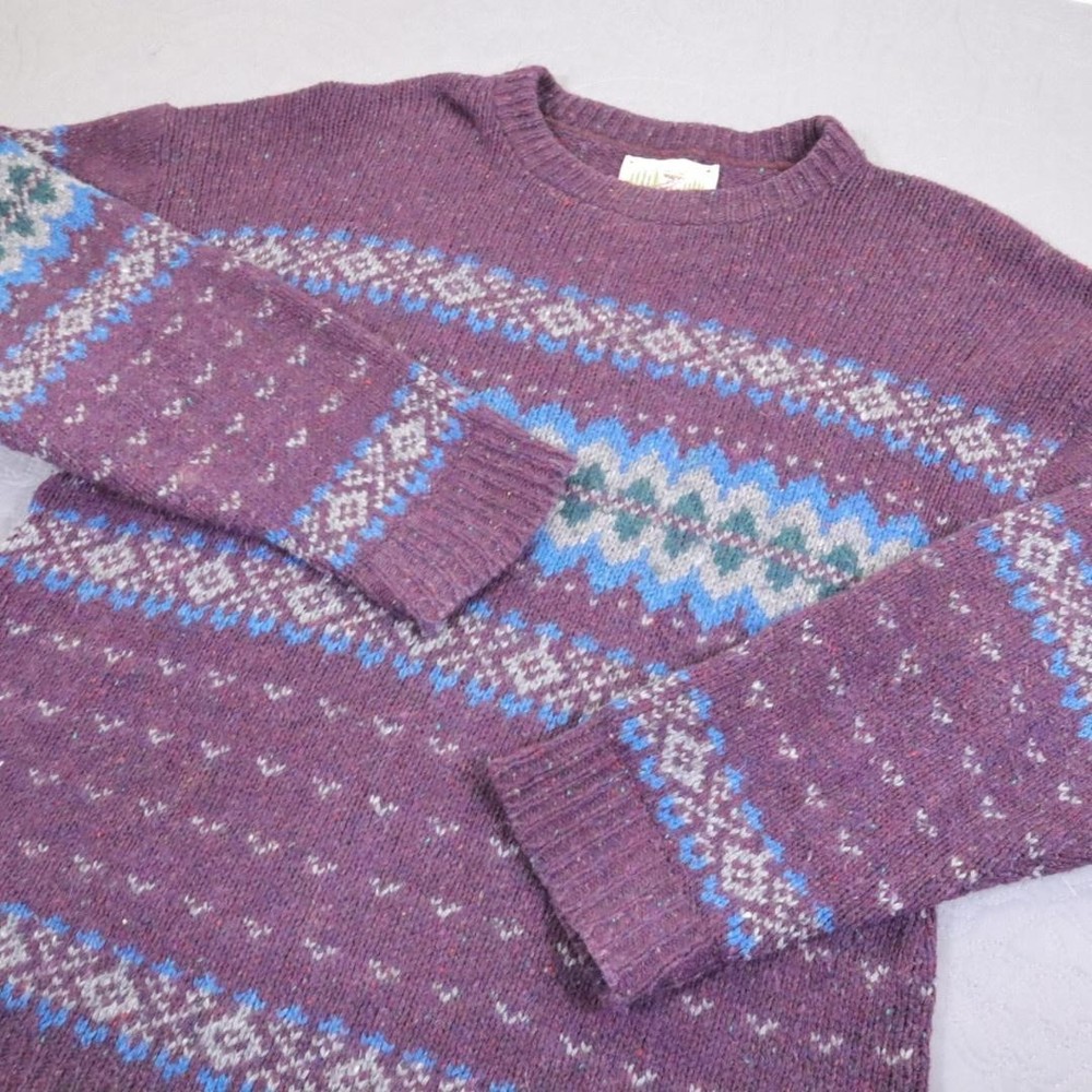 Vintage Alps Wool Sweater Mens Medium Purple Fair Isle Nordic Knit Crewneck 90s
