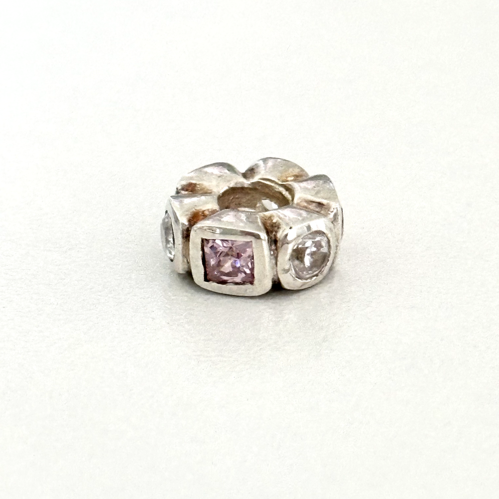 925 Sterling Silver Pink & Clear CZ Spacer Bead Charm