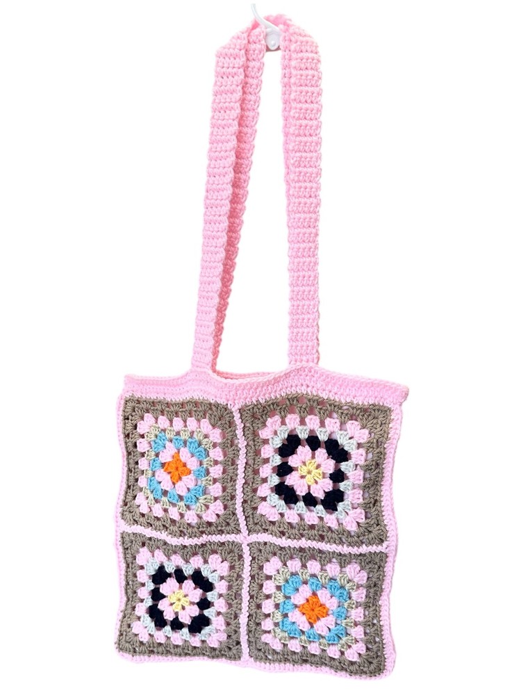 Tote Bag Crochet Granny Squares with Lining and Inside Pocket Brand New Handmade