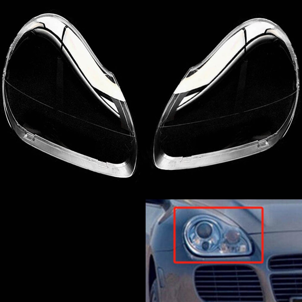 Pair Headlight Clear Lens Cover Replace For Porsche Cayenne 2005-2006
