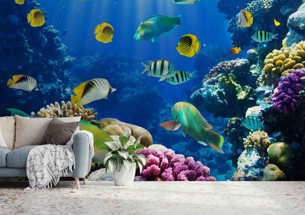 3D Blue Underwater World Fish Wall Murals Wallpaper Murals Wall Sticker