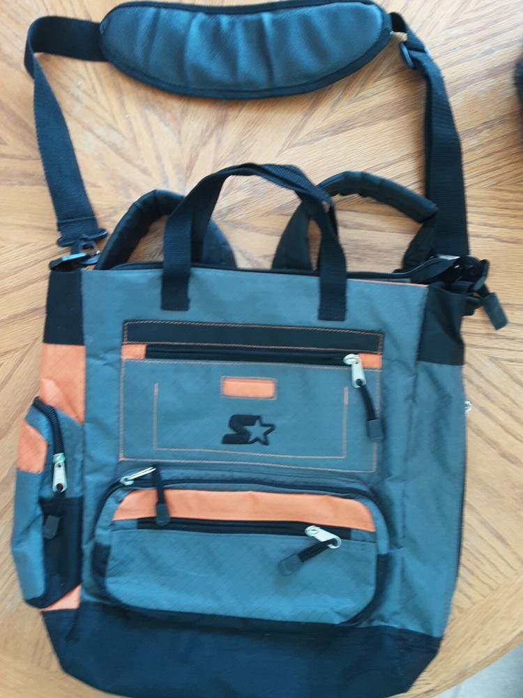 Starter Gray and Orange Backpack with Zip Pockets 14x14x4