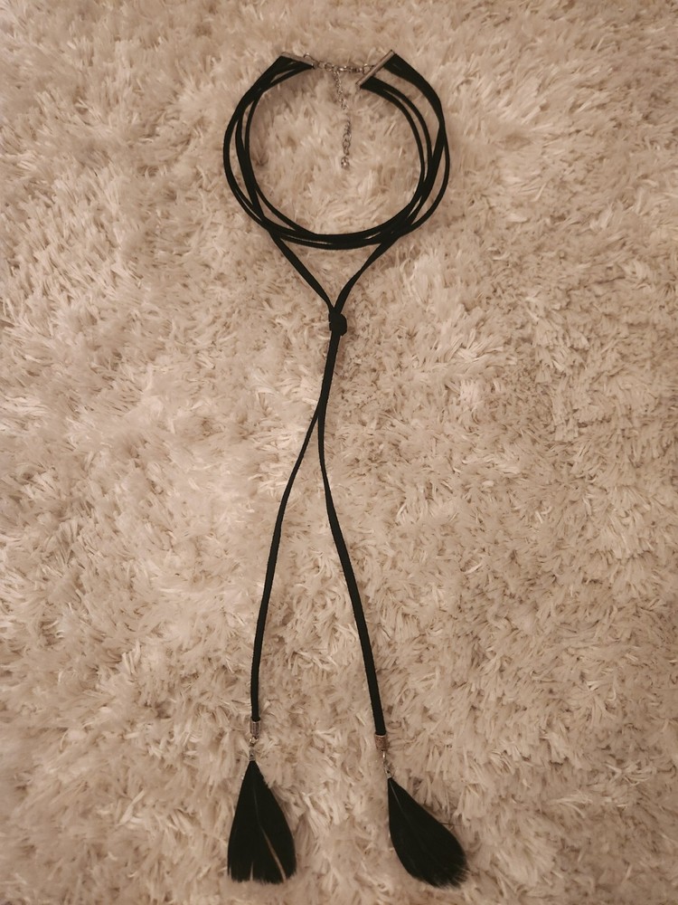black velvet choker necklace with two feathers