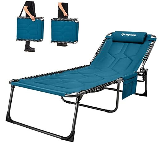 Oversized Padded Foldable Chaise Lounge Chair for Patio Beach Lawn Outdoor Relaxation  