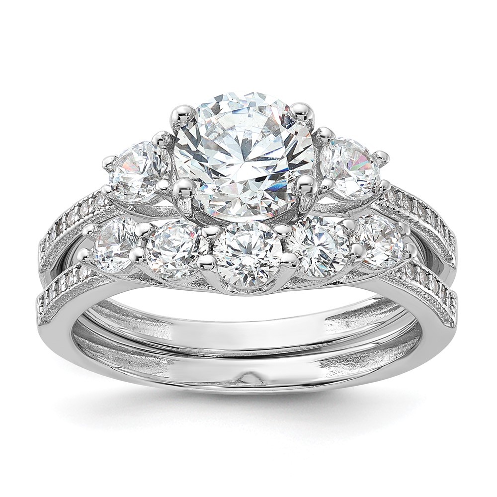 Sterling Silver Cubic Zirconia Engagement Ring and & Band Set Size 8