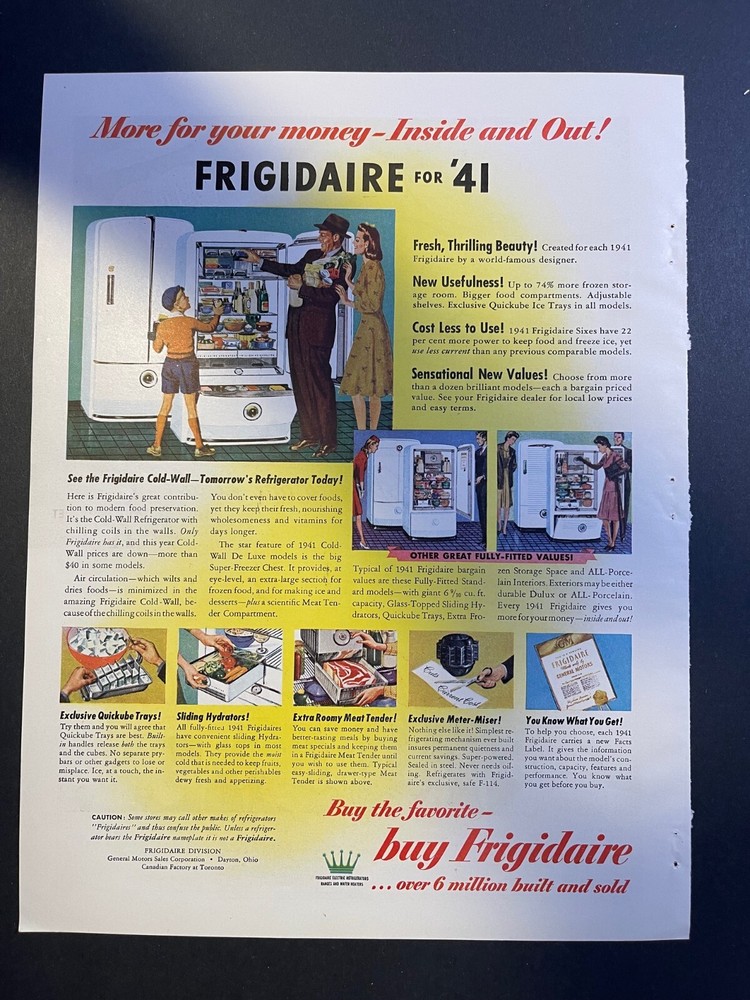 Vintage Magazine Advertisement 1941 Frigidare Refrigerators More For Your Money