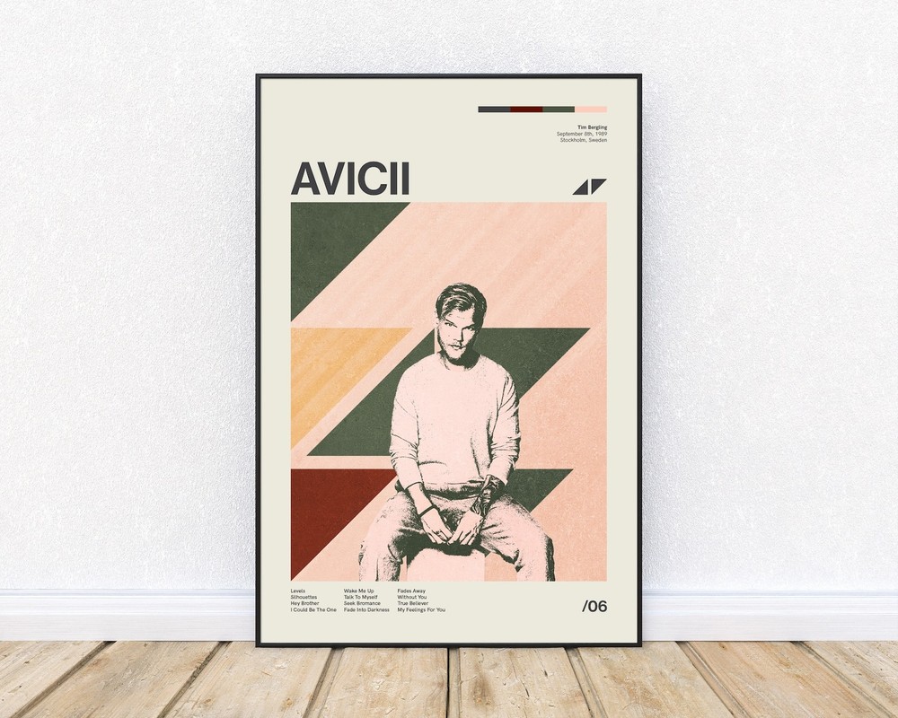 Avicii Inspired Mid-Century Modern Art Poster Without Frame