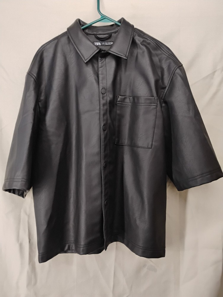 Zara Fauk Leather Over shirt Black Button Up