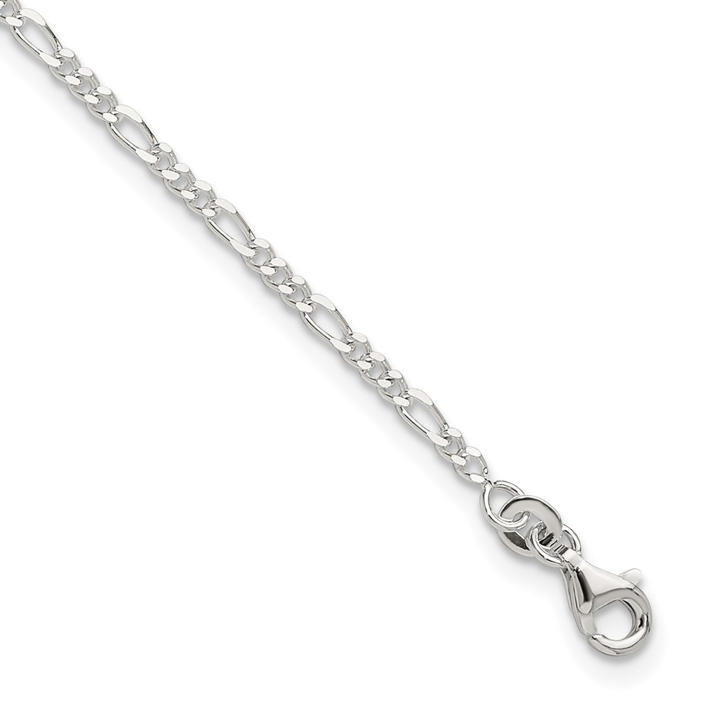 Sterling Silver Diamond-Cut Figaro Chain Anklet 10 Inch with 1 Inch Extension 2.97 Grams