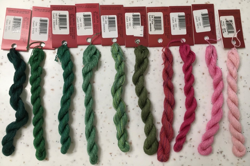 REDUCED AGAIN!  10 Skeins Caron Impressions Thread - Greens, Pinks - $60 VALUE