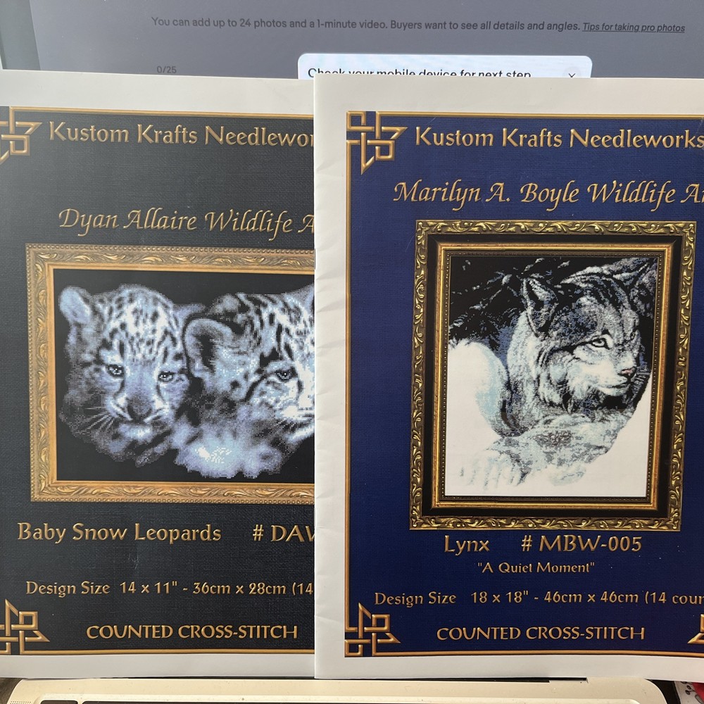 Kustom Krafts Needleworks Counted Cross Stitch Pair Lynx and Baby Snow Leopards