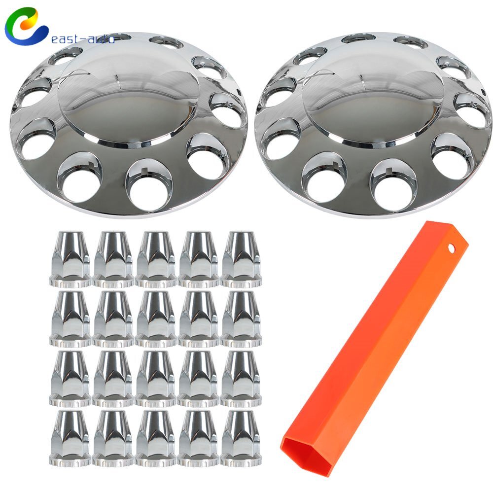 Chrome Semi Truck Front Wheel Hub Cover Kit with 33mm Lug Nuts 2PCS  