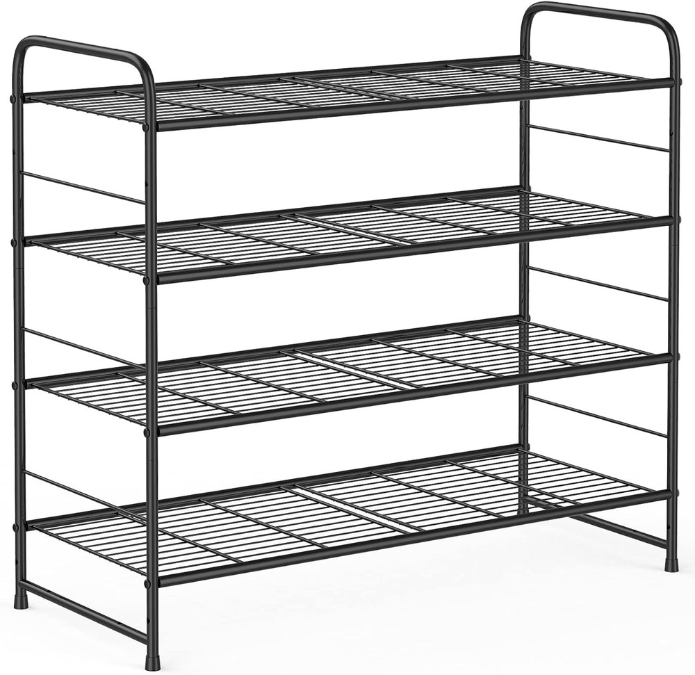 4-Tier Stackable Adjustable Wire Grid Shoe Rack Organizer Storage