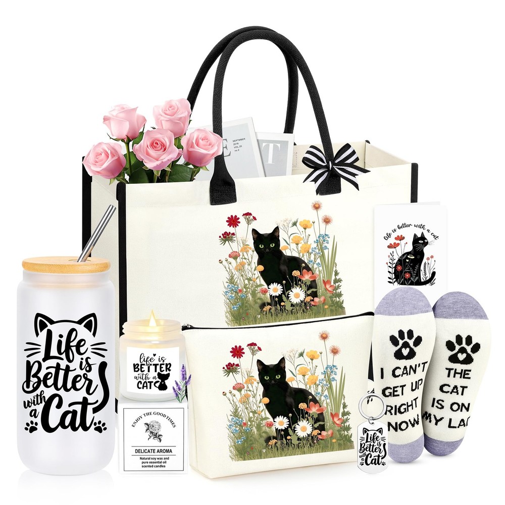 Black Cat Lover Themed Gifts for Women, Gifts for Cat Lovers Women Set of 7