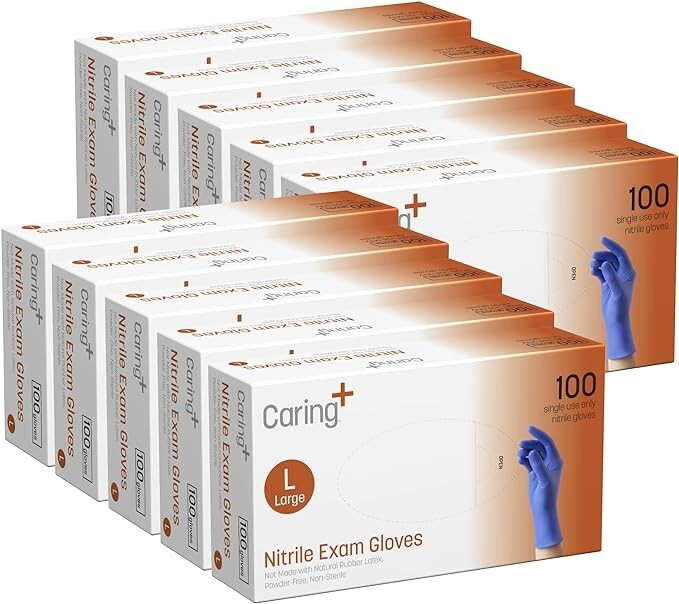 Caring Nitrile Exam Gloves  Powder-Free  Gloves for Medical Use Cleaning