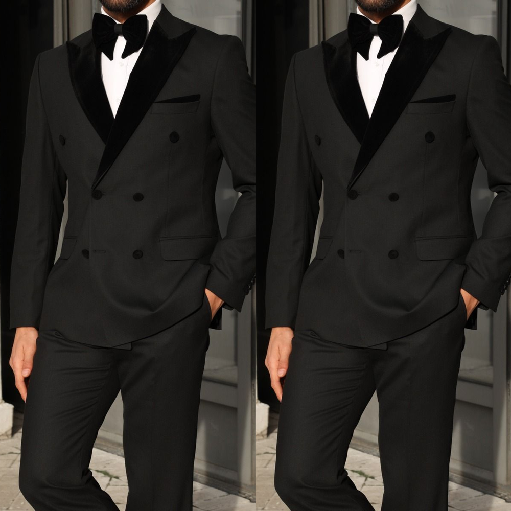 Black Formal Men's Suit Double Breasted Business Offical 2Pcs Tuxedo Jacket