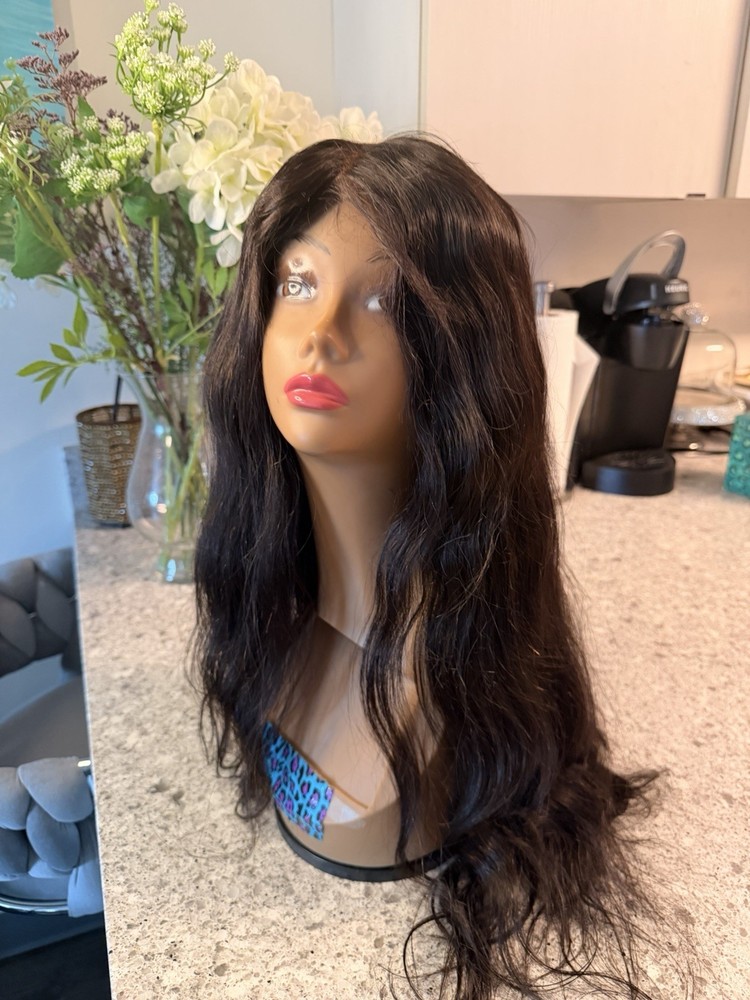 Black Long Wavy Lace Front Wig - Human Hair Wig 24 Inches
