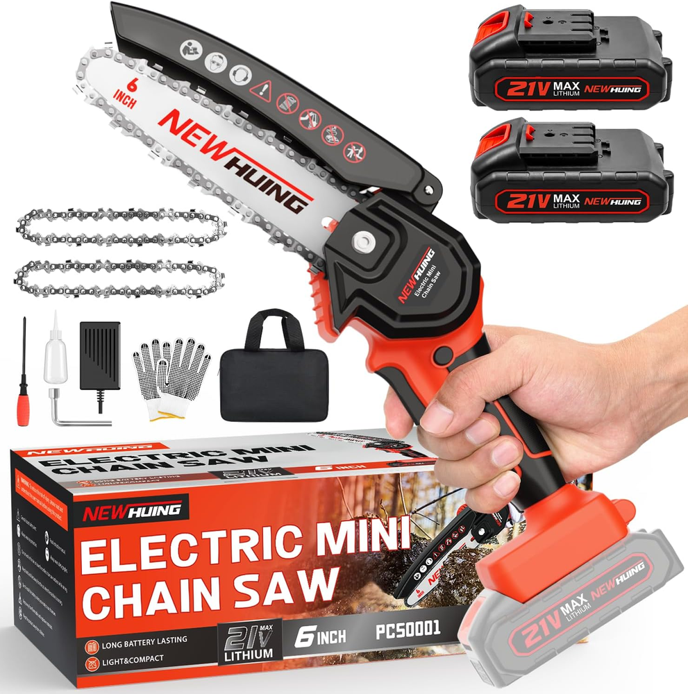 Upgraded 6-Inch Mini Cordless Handheld Electric Chainsaw Kit with One-Hand Operation