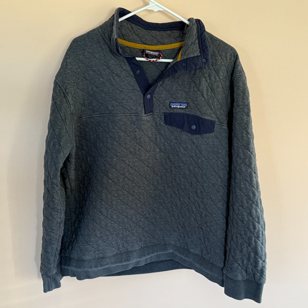 Patagonia Diamond Quilted Snap T Fleece Pullover Sweater Grey Large L