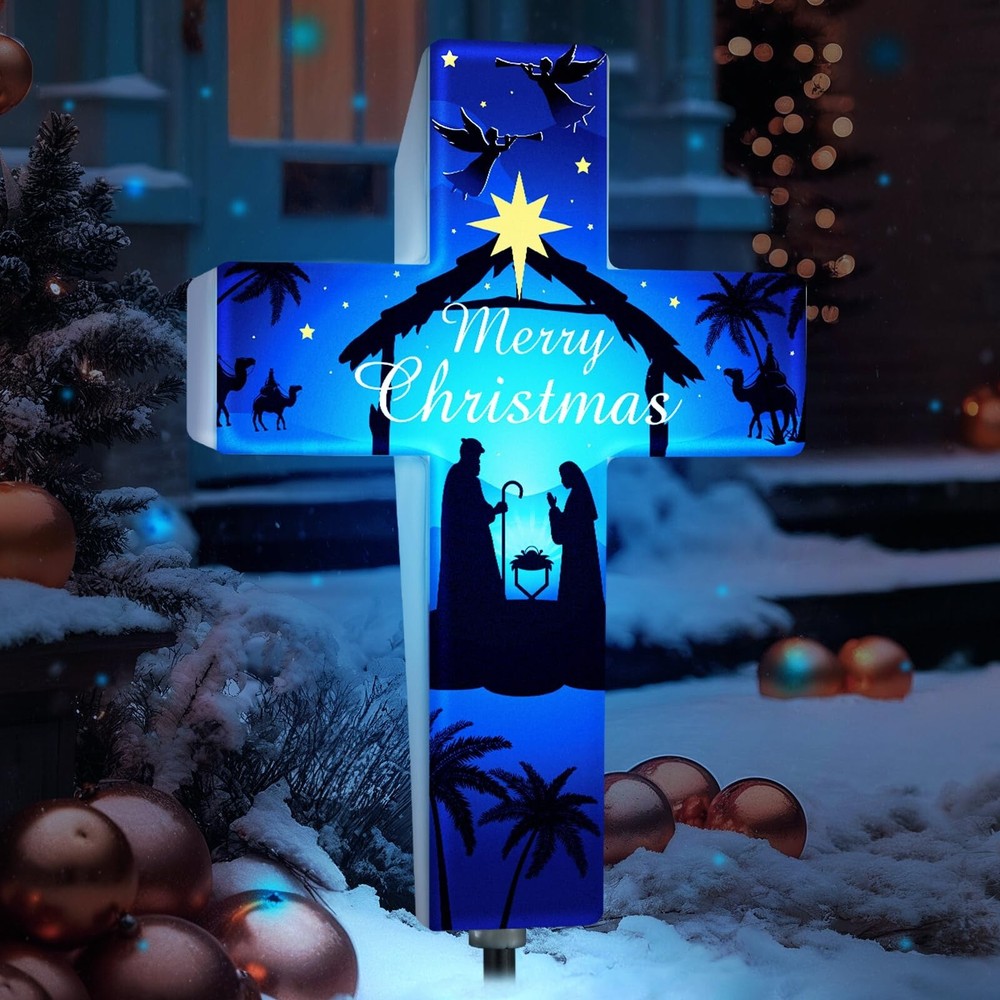 Yousoontic Solar-Powered Nativity Scene Outdoor Christmas Garden Stake Light