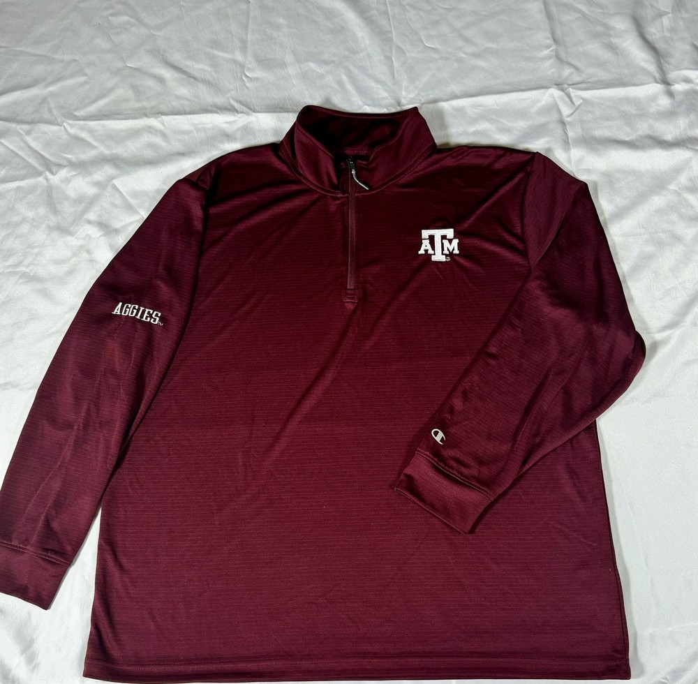 Men's Champion Texas A&M Aggies Quarter Zip Long Sleeve Pullover  - 2XL Good