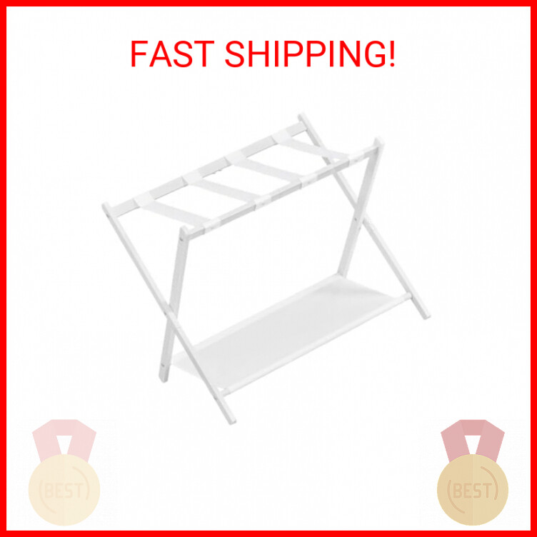 SONGMICS Luggage Rack for Guest Room, Suitcase Stand with Storage Shelf, Steel F