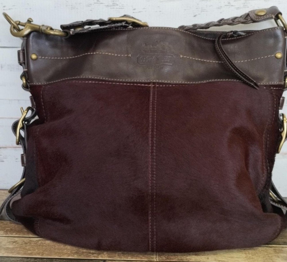 COACH Haircalf Shoulder Bag E0893 Women’s Leather Fur Rare