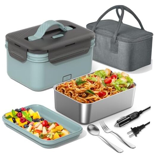 Portable 1.8L 100W Electric Heated Lunch Box for Car Truck Home in Blue & Gray
