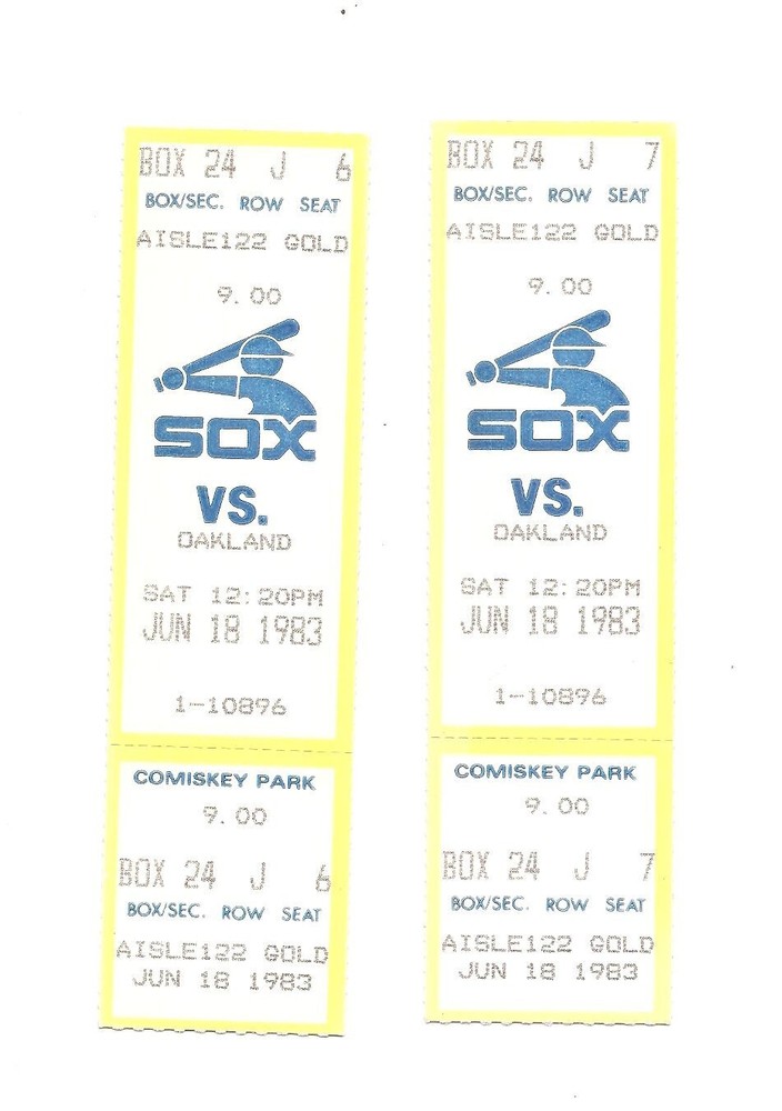 Chicago White Sox vs Oakland A's unused Baseball Tickets from 6/18/1983