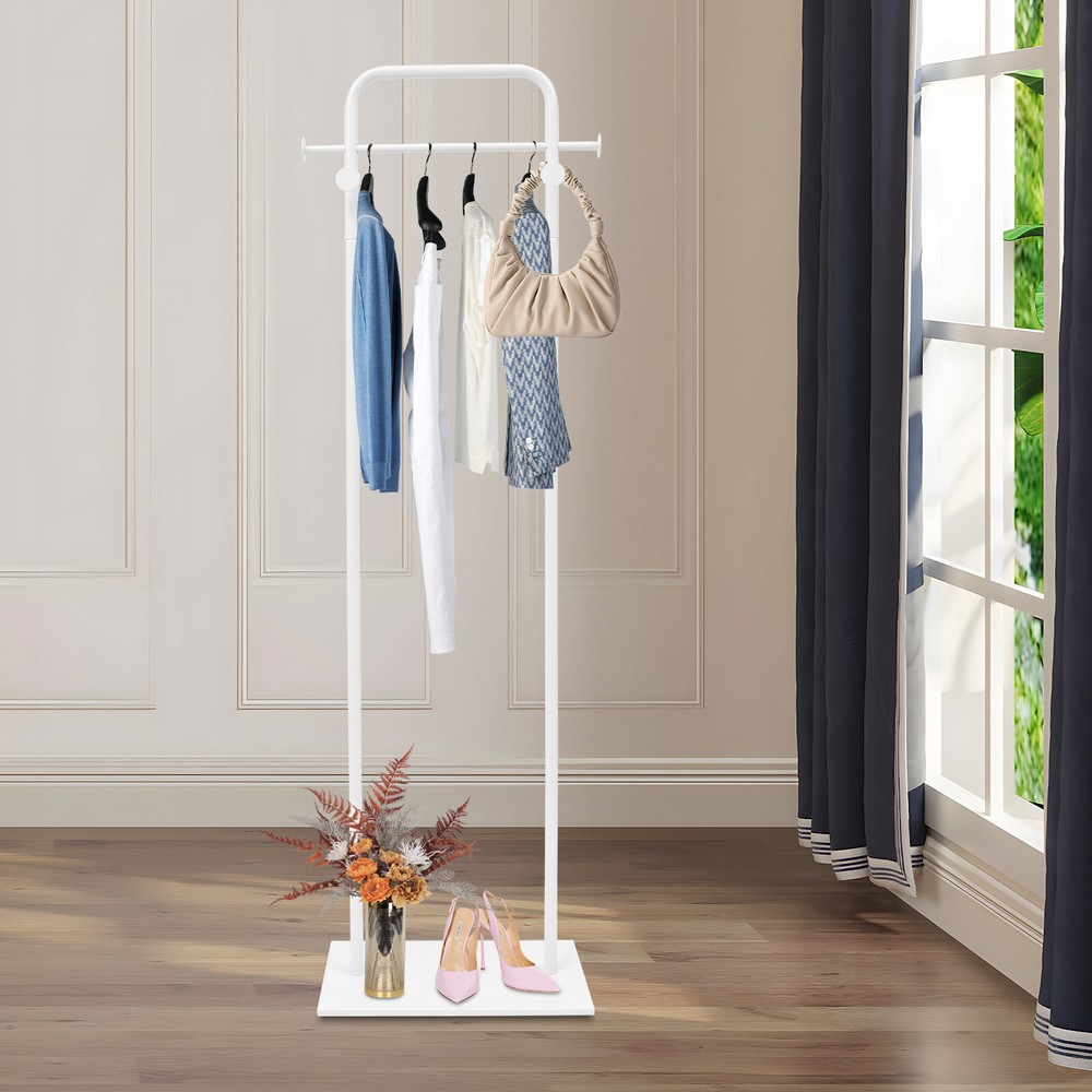 White Small Metal Coat Rack with Shelf for Boutique Free-Standing Clothes Hanger  