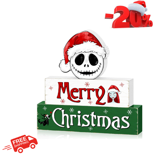 Christmas Wooden Signs 3 Pieces, Merry Christmas Centerpiece Tabletop Decor Rust