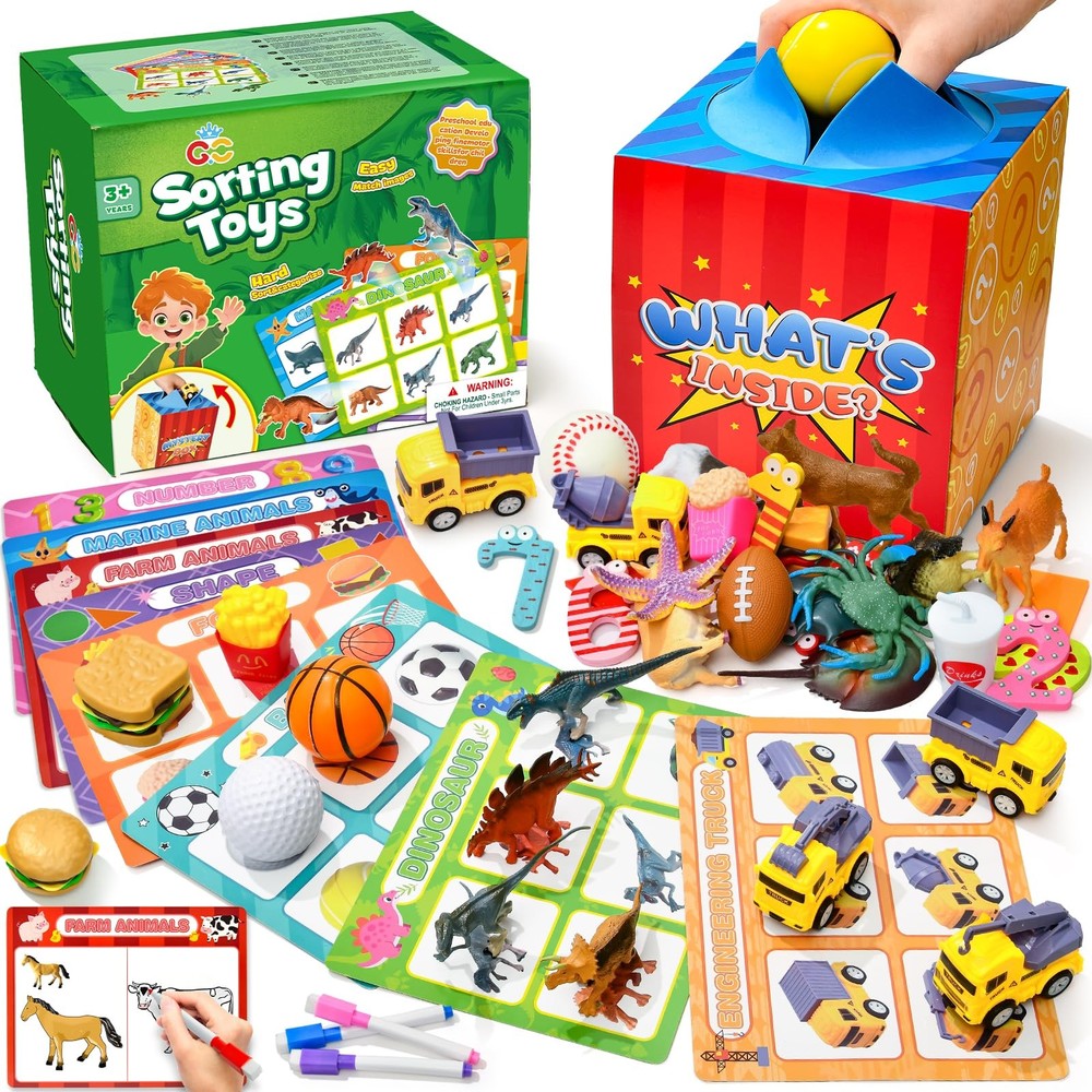 Montessori Sorting Toys with Mystery Box Animals Dinosaurs Vehicles for Toddlers