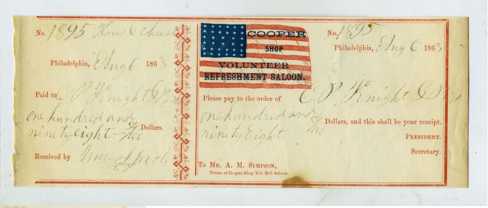 Civil War Cooper Volunteer Saloon Pay Voucher - Rare Historical Document-image