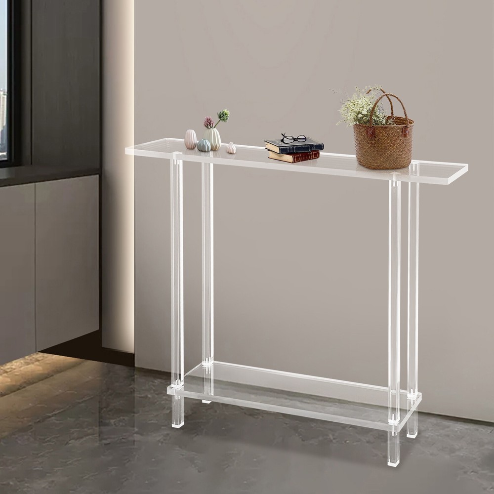 Clear Acrylic Entryway Table with Open Shelves 100x80x20cm